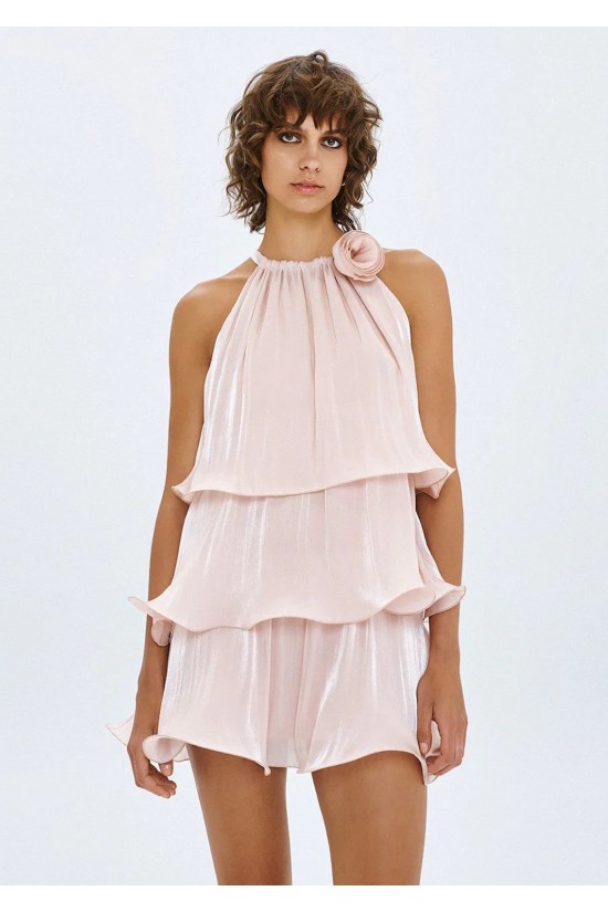 Γυναικείο μίνι φόρεμα με βολάν και λουλούδι - Spell 63-3023 Γυναικείο μίνι φόρεμα με βολάν και λουλούδι - Spell 63-3023