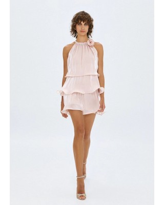 Γυναικείο μίνι φόρεμα με βολάν και λουλούδι - Spell 63-3023