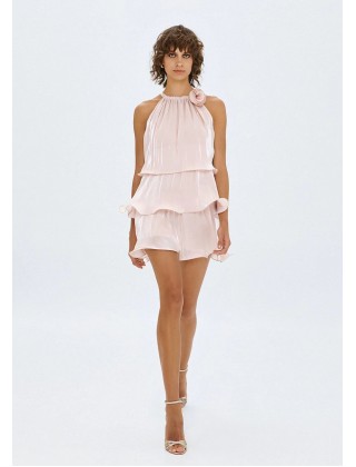 Γυναικείο μίνι φόρεμα με βολάν και λουλούδι - Spell 63-3023