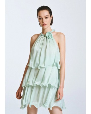 Γυναικείο μίνι φόρεμα με βολάν και λουλούδι - Spell 63-3023