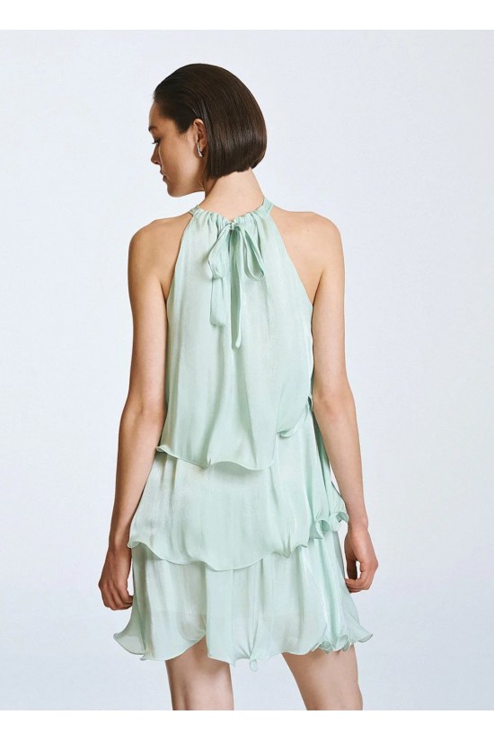 Γυναικείο μίνι φόρεμα με βολάν και λουλούδι - Spell 63-3023