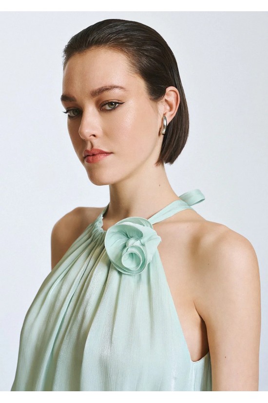 Γυναικείο μίνι φόρεμα με βολάν και λουλούδι - Spell 63-3023