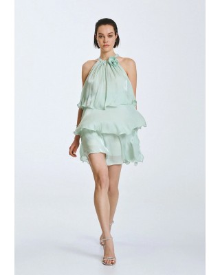 Γυναικείο μίνι φόρεμα με βολάν και λουλούδι - Spell 63-3023