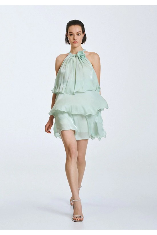 Γυναικείο μίνι φόρεμα με βολάν και λουλούδι - Spell 63-3023