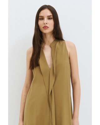 Γυναικείο μίντι λαδί φόρεμα με βολάν - Eight 63-3321