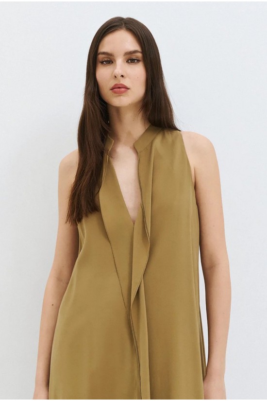 Γυναικείο μίντι λαδί φόρεμα με βολάν - Eight 63-3321