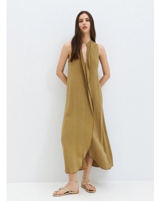 Γυναικείο μίντι λαδί φόρεμα με βολάν - Eight 63-3321