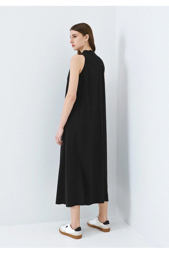 Γυναικείο μίντι μαύρο φόρεμα με βολάν - Eight 63-3321