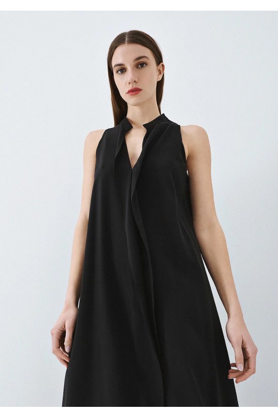 Γυναικείο μίντι μαύρο φόρεμα με βολάν - Eight 63-3321