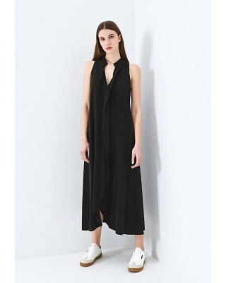 Γυναικείο μίντι μαύρο φόρεμα με βολάν - Eight 63-3321