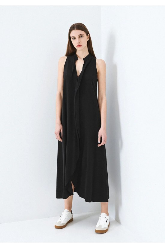 Γυναικείο μίντι μαύρο φόρεμα με βολάν - Eight 63-3321