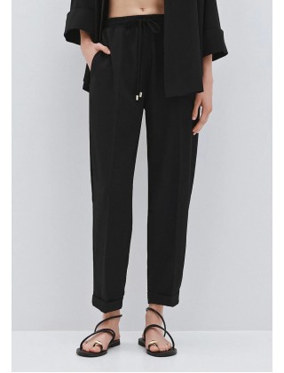 Γυναικείο μαύρο παντελόνι με λάστιχο και ρεβέρ - Access 63-5101