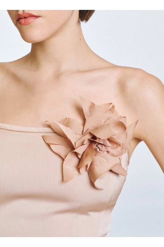 Γυναικείο μπεζ στράπλες τοπ με λουλούδι - Access 63-2042