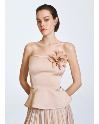 Γυναικείο μπεζ στράπλες τοπ με λουλούδι - Access 63-2042