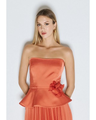 Γυναικείο πορτοκαλί στράπλες τοπ με λουλούδι - Access 63-2042