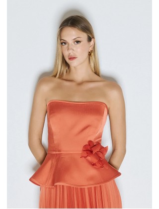 Γυναικείο πορτοκαλί στράπλες τοπ με λουλούδι - Access 63-2042