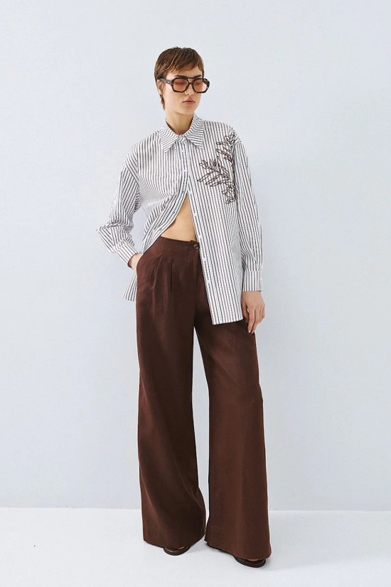 Γυναικείο ριγέ πουκάμισο με κέντημα - Access 63-7034