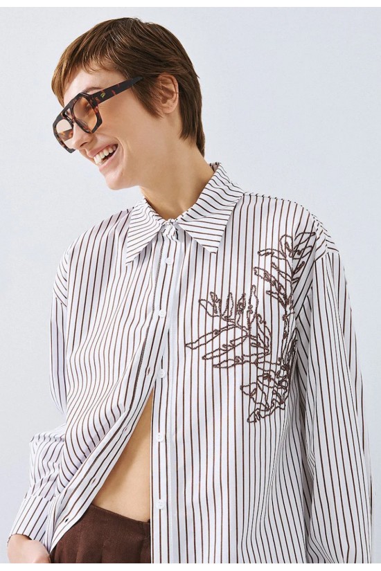 Γυναικείο ριγέ πουκάμισο με κέντημα - Access 63-7034