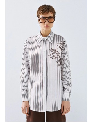 Γυναικείο ριγέ πουκάμισο με κέντημα - Access 63-7034