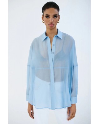 Γυναικείο σιελ πουκάμισο με διακοσμητικές ραφές - Access 63-7071