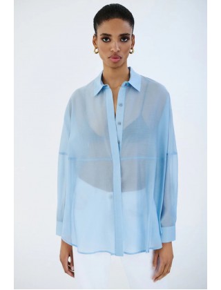 Γυναικείο σιελ πουκάμισο με διακοσμητικές ραφές - Access 63-7071