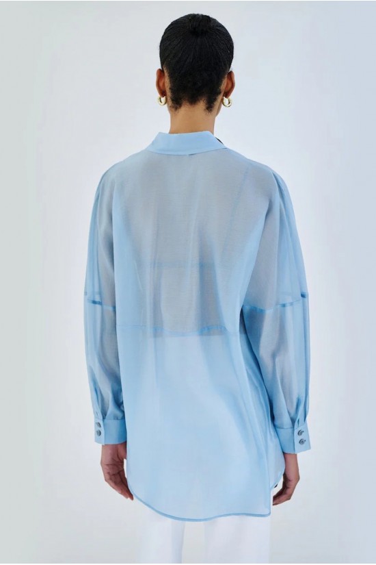 Γυναικείο σιελ πουκάμισο με διακοσμητικές ραφές - Access 63-7071