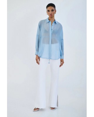 Γυναικείο σιελ πουκάμισο με διακοσμητικές ραφές - Access 63-7071