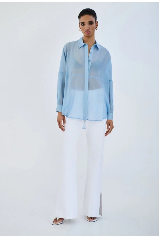 Γυναικείο σιελ πουκάμισο με διακοσμητικές ραφές - Access 63-7071