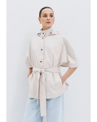 Γυναικείο τζάκετ με κουκούλα και ζώνη - Eight 63-1057 vanilla