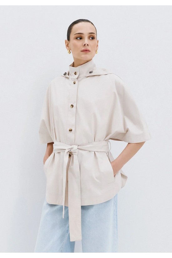 Γυναικείο τζάκετ με κουκούλα και ζώνη - Eight 63-1057 vanilla Γυναικείο τζάκετ με κουκούλα και ζώνη - Eight 63-1057 vanilla