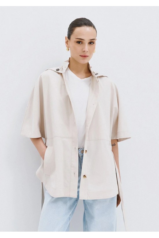 Γυναικείο τζάκετ με κουκούλα και ζώνη - Eight 63-1057 vanilla Γυναικείο τζάκετ με κουκούλα και ζώνη - Eight 63-1057 vanilla