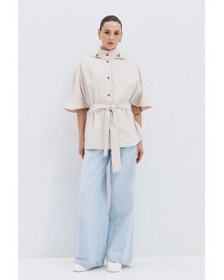 Γυναικείο τζάκετ με κουκούλα και ζώνη - Eight 63-1057 vanilla