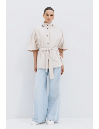 Γυναικείο τζάκετ με κουκούλα και ζώνη - Eight 63-1057 vanilla