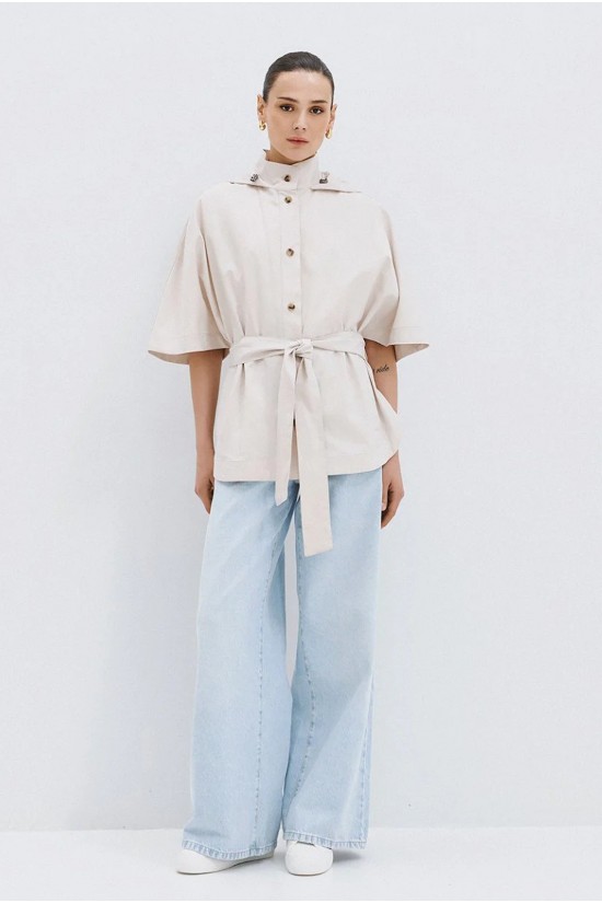 Γυναικείο τζάκετ με κουκούλα και ζώνη - Eight 63-1057 vanilla Γυναικείο τζάκετ με κουκούλα και ζώνη - Eight 63-1057 vanilla