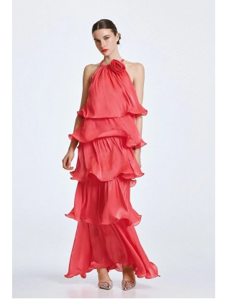 Γυναικείο μάξι φούξια φόρεμα halter με βολάν - Spell 63-3324