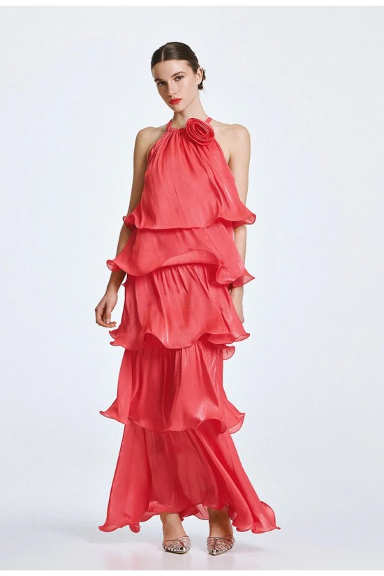 Γυναικείο μάξι φούξια φόρεμα halter με βολάν - Spell 63-3324