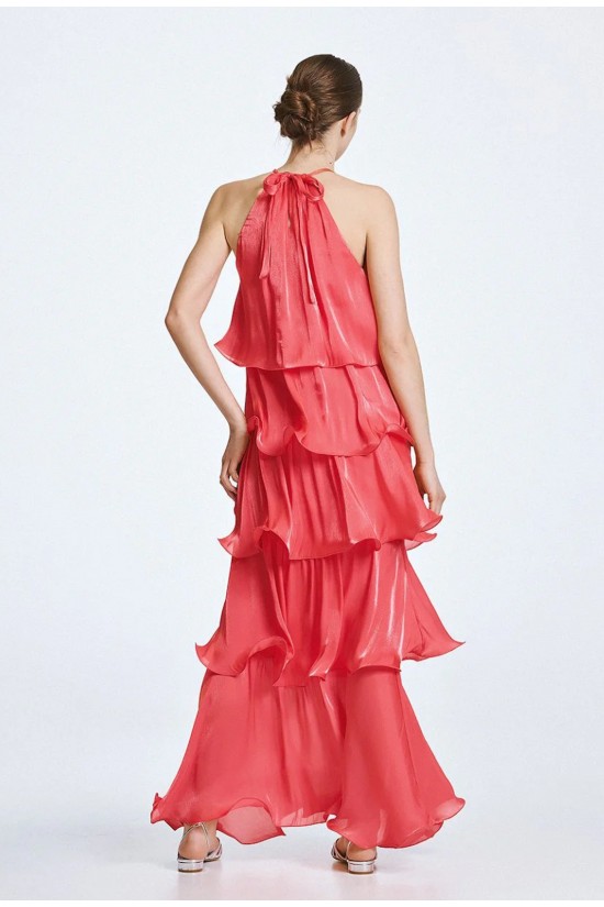 Γυναικείο μάξι φούξια φόρεμα halter με βολάν - Spell 63-3324