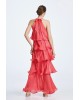 Γυναικείο μάξι φούξια φόρεμα halter με βολάν - Spell 63-3324