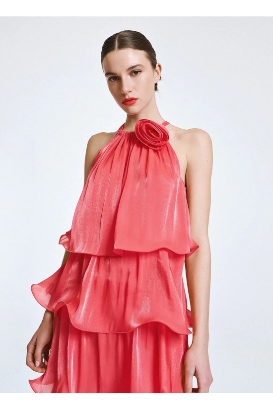 Γυναικείο μάξι φούξια φόρεμα halter με βολάν - Spell 63-3324