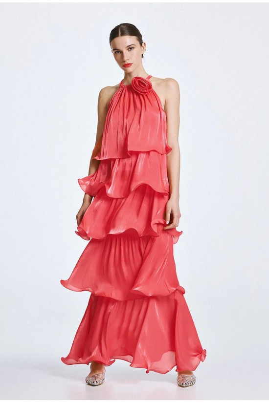 Γυναικείο μάξι φούξια φόρεμα halter με βολάν - Spell 63-3324