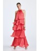Γυναικείο μάξι φούξια φόρεμα halter με βολάν - Spell 63-3324