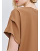 Γυναικεία καφέ κοντομάνικη μπλούζα με πιέτα - access 63-2068