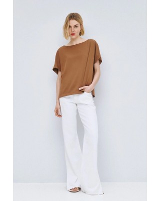 Γυναικεία καφέ κοντομάνικη μπλούζα με πιέτα - access 63-2068