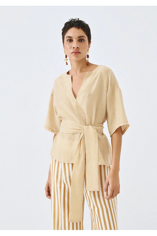 Γυναικεία μπεζ μπλούζα με ρίγες - Access 63-2016