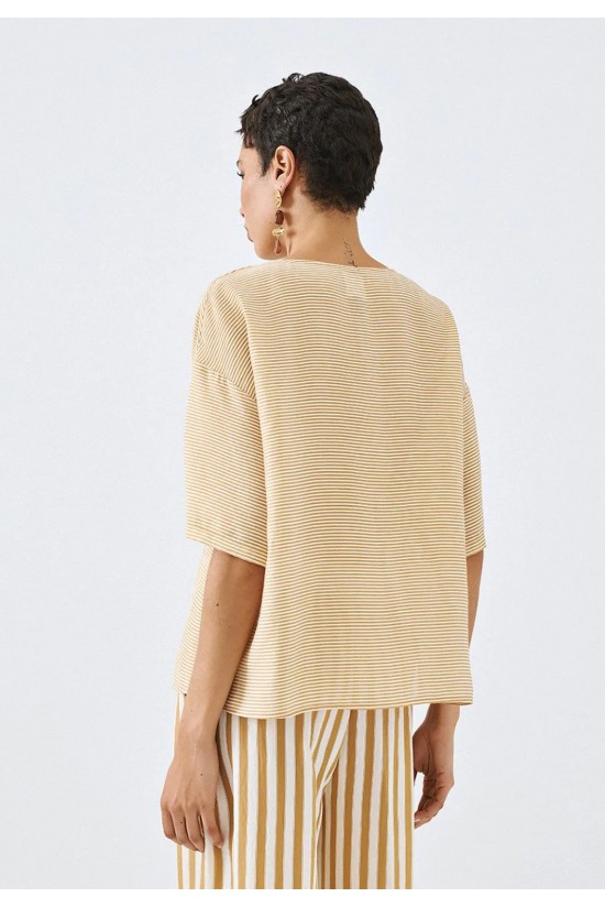 Γυναικεία μπεζ μπλούζα με ρίγες - Access 63-2016