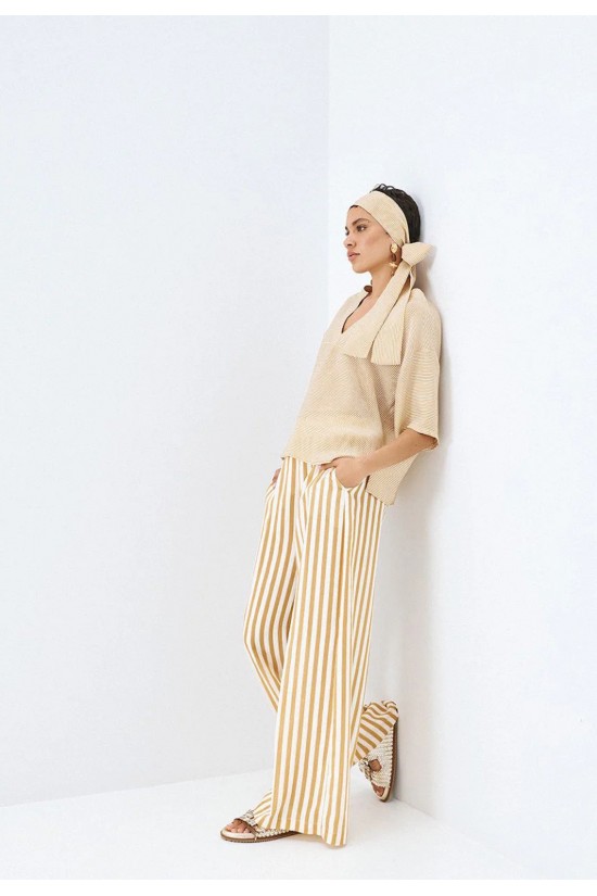 Γυναικεία μπεζ μπλούζα με ρίγες - Access 63-2016