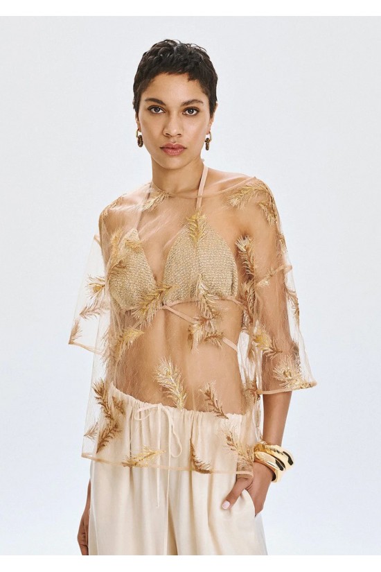 Γυναικεία μπλούζα διαφάνεια με χρυσά κεντήματα - Access 63-2017
