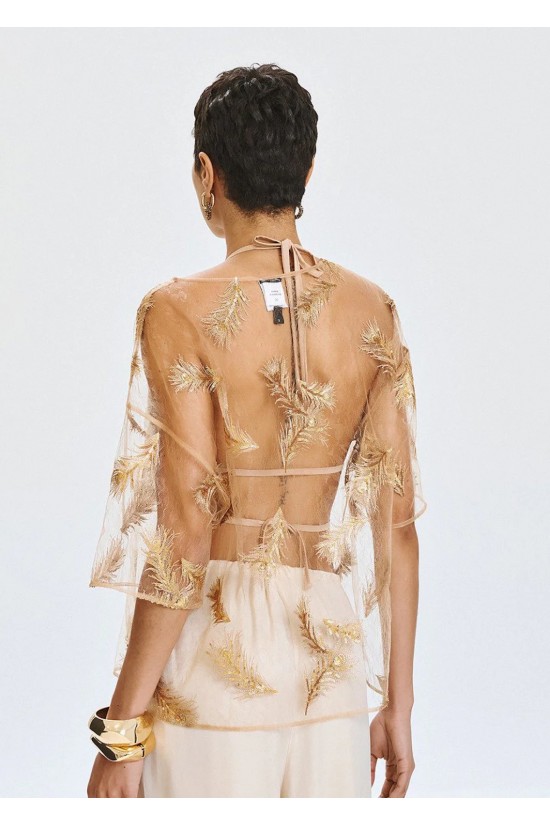 Γυναικεία μπλούζα διαφάνεια με χρυσά κεντήματα - Access 63-2017