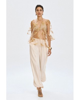 Γυναικεία μπλούζα διαφάνεια με χρυσά κεντήματα - Access 63-2017