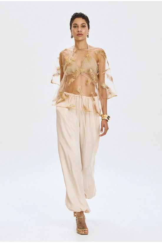 Γυναικεία μπλούζα διαφάνεια με χρυσά κεντήματα - Access 63-2017